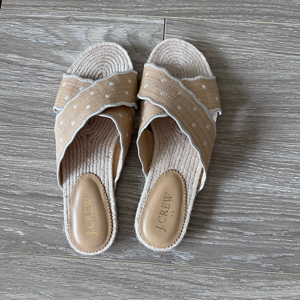 J. Crew Beige and White Polka Dot Sandals
